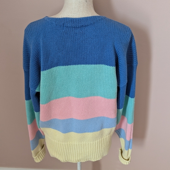 💙 Vintage Ralph Lauren Spring 1987 Cotton Unisex Multicolor Striped Sweater, M - Picture 12 of 16